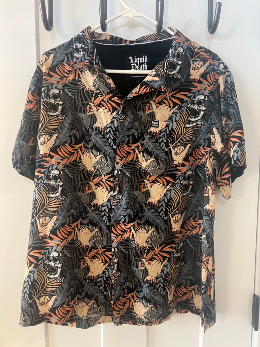 Liquid Death Skull Tropical Button Up Shirt L Graphic Hawaiian Streetwear